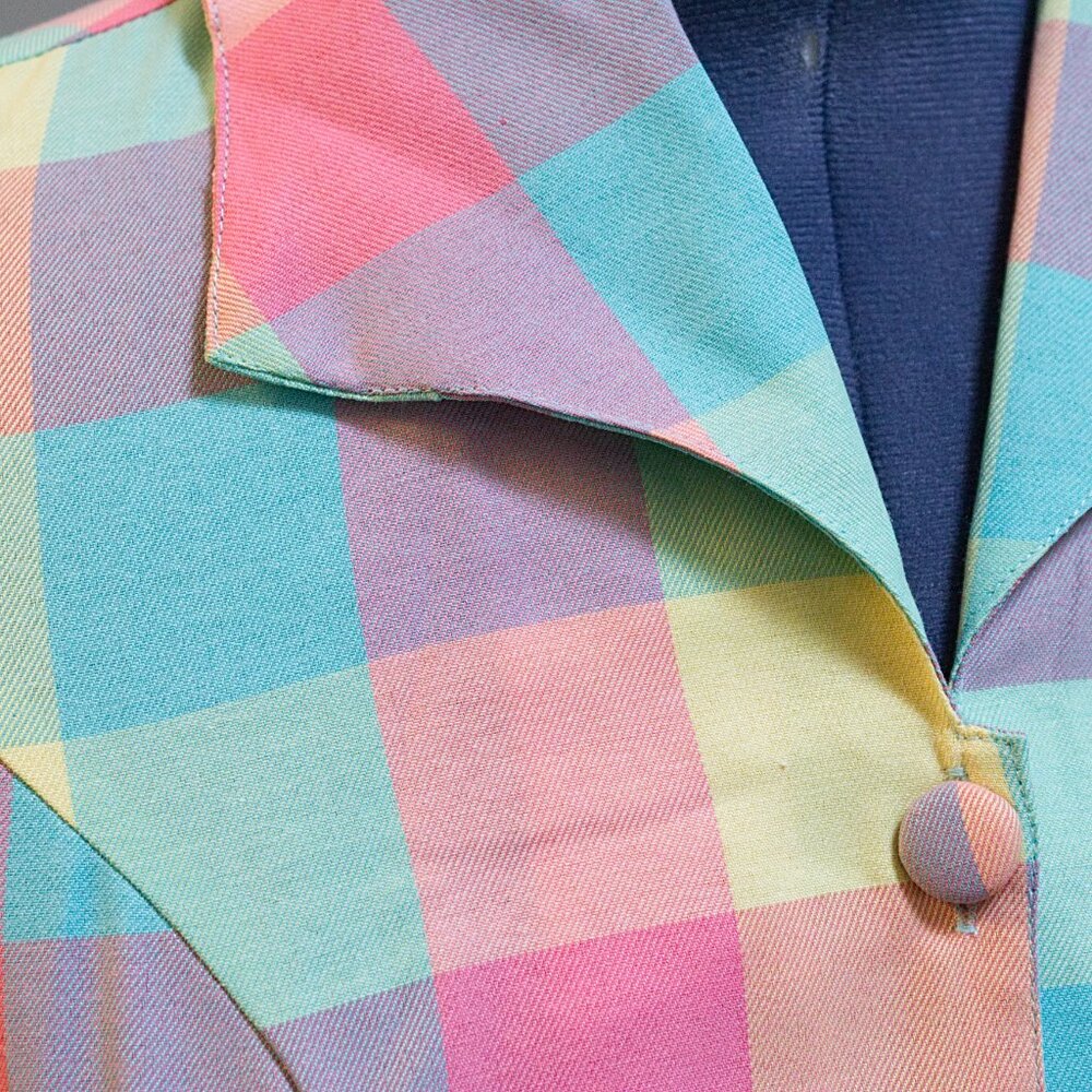 1950s Style Pastel Plaid Swing Dress with Cap Sleeve XL - Picture 6 of 12